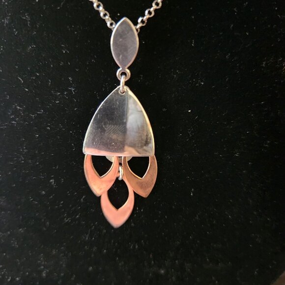 FREDERIC DUCLOS 925 Sterling Silver Copper Modernist Drop Pendant Necklace - Picture 8 of 9